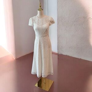 NWT ML Monique Lhullier One-of-a-Kind White Lace Midi Dress Couture Sample Size